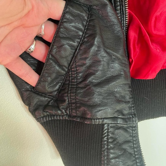 H&M Divided black faux leather jacket with red lining - Picture 3 of 4